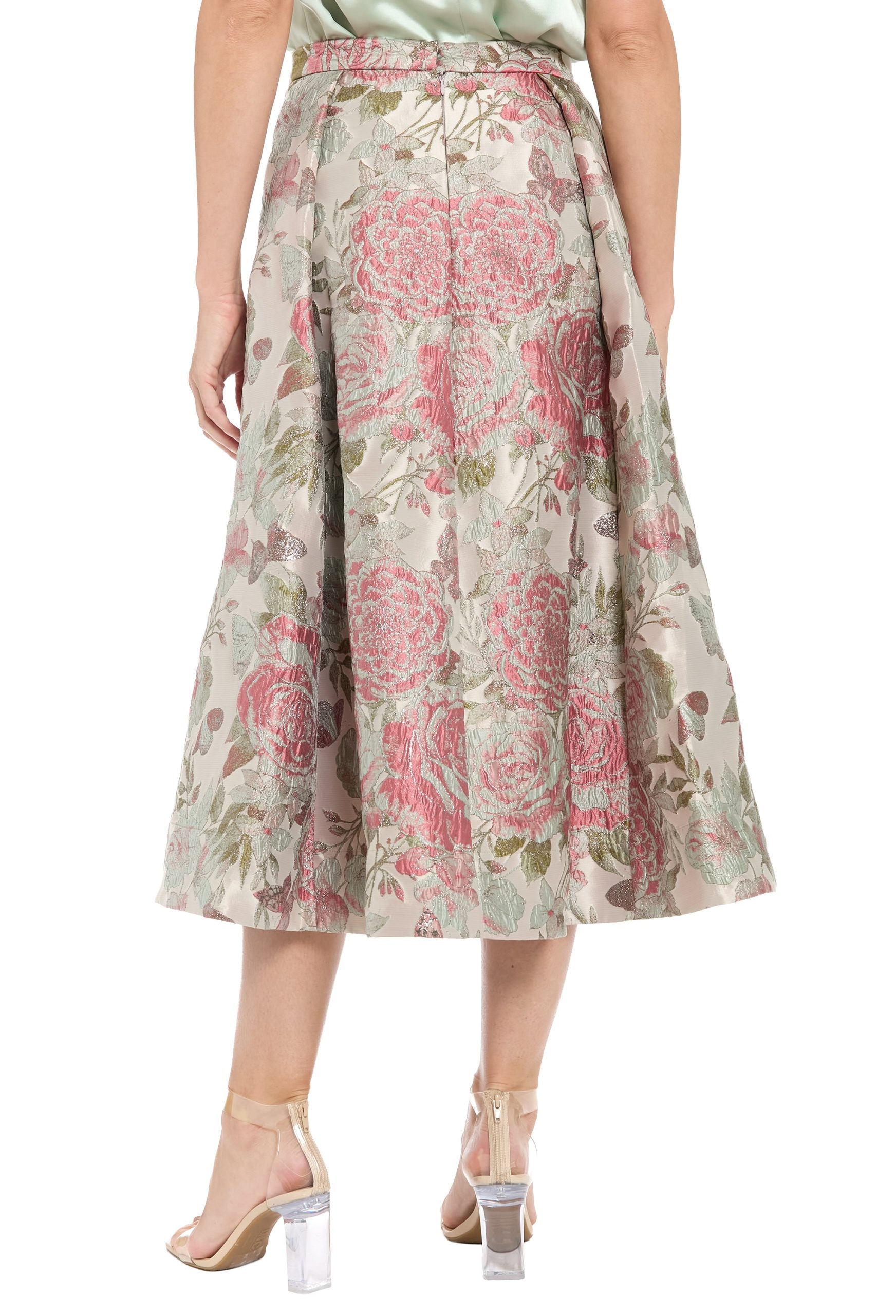 Gramercy Pleated Skirt in Vintage Rose Jacquard - Image 4