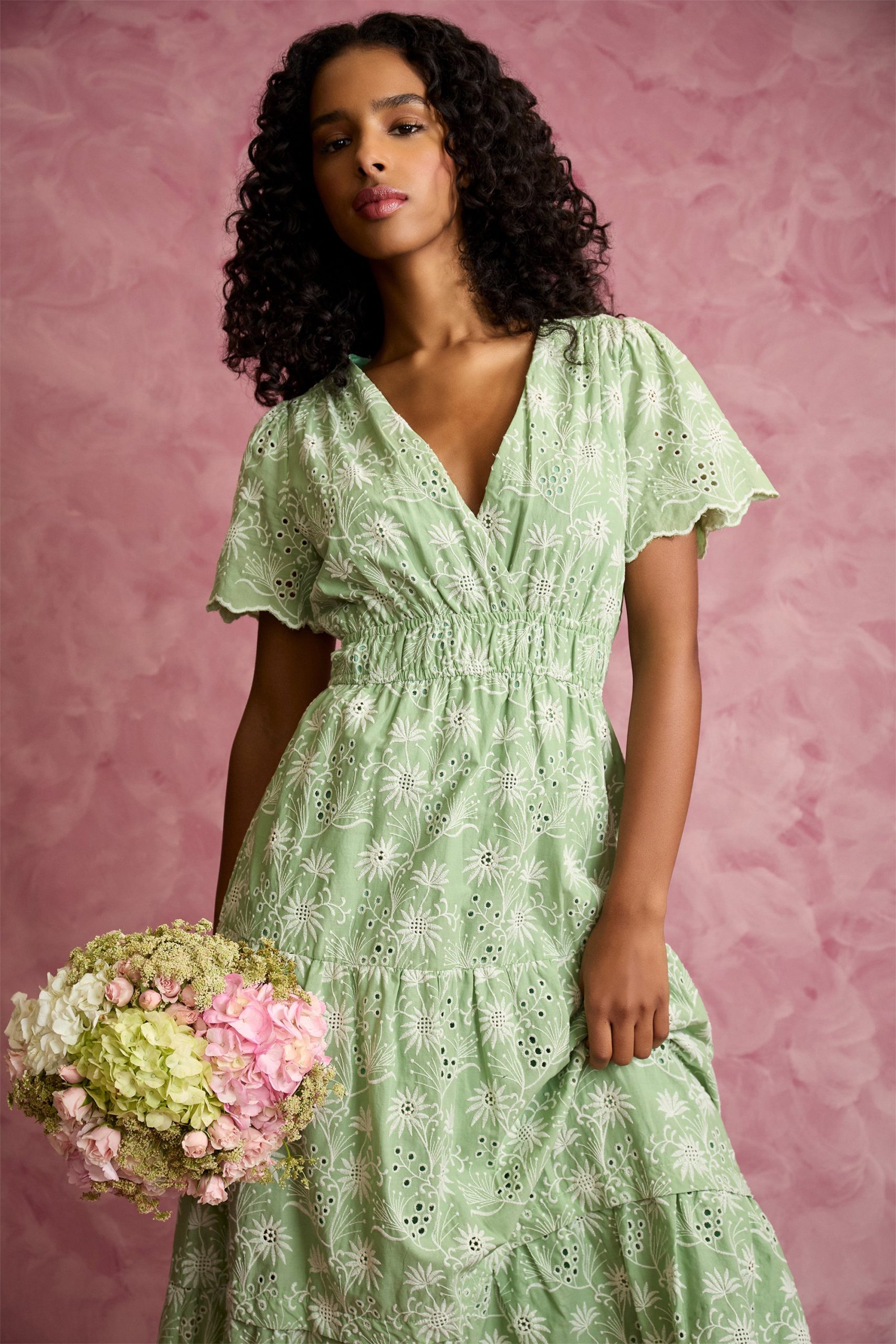 Kyra Cotton Embroidered Flutter Sleeve Midi Dress - Image 4