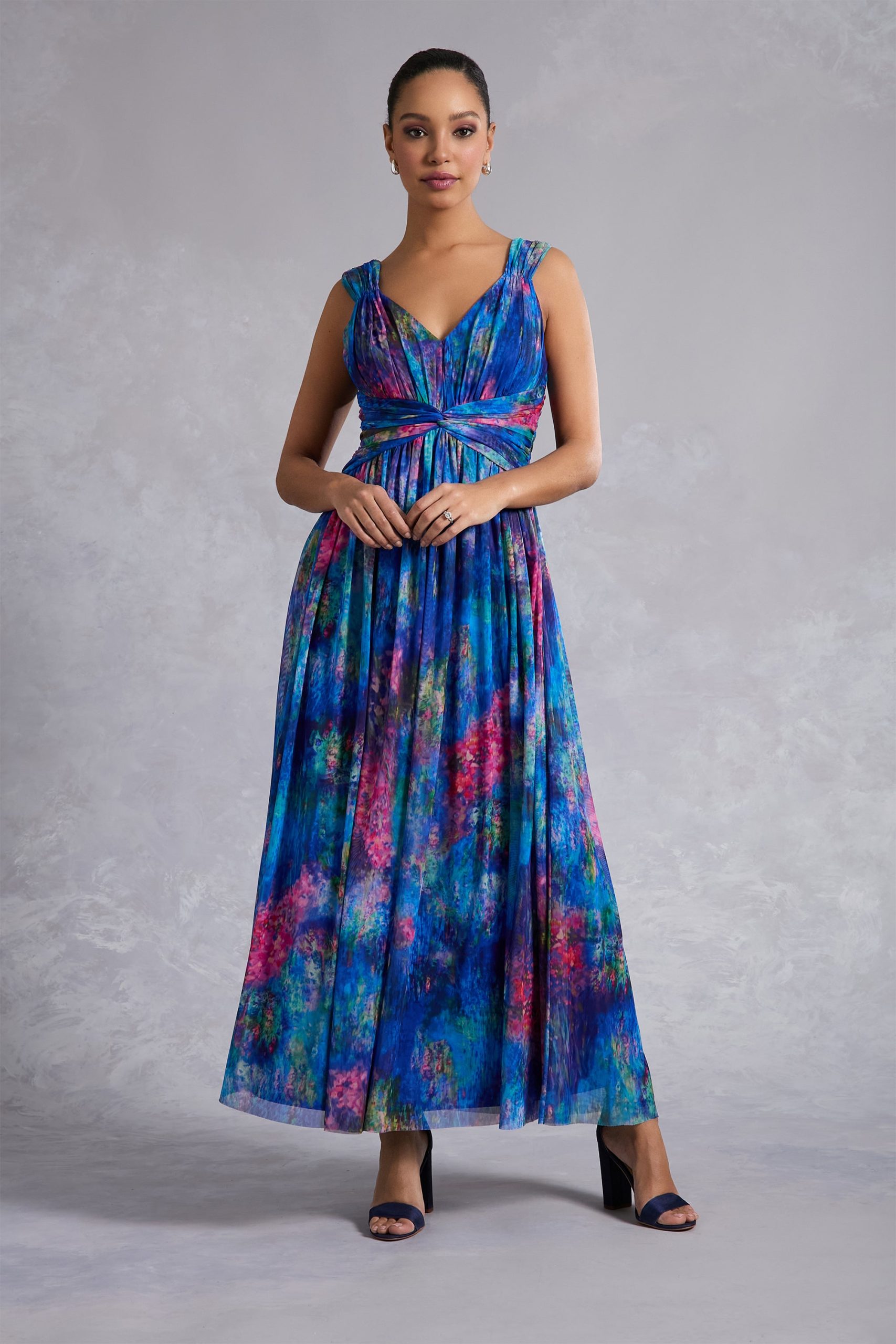 Elodie Twist Front V-Neck Mesh Maxi - Image 10