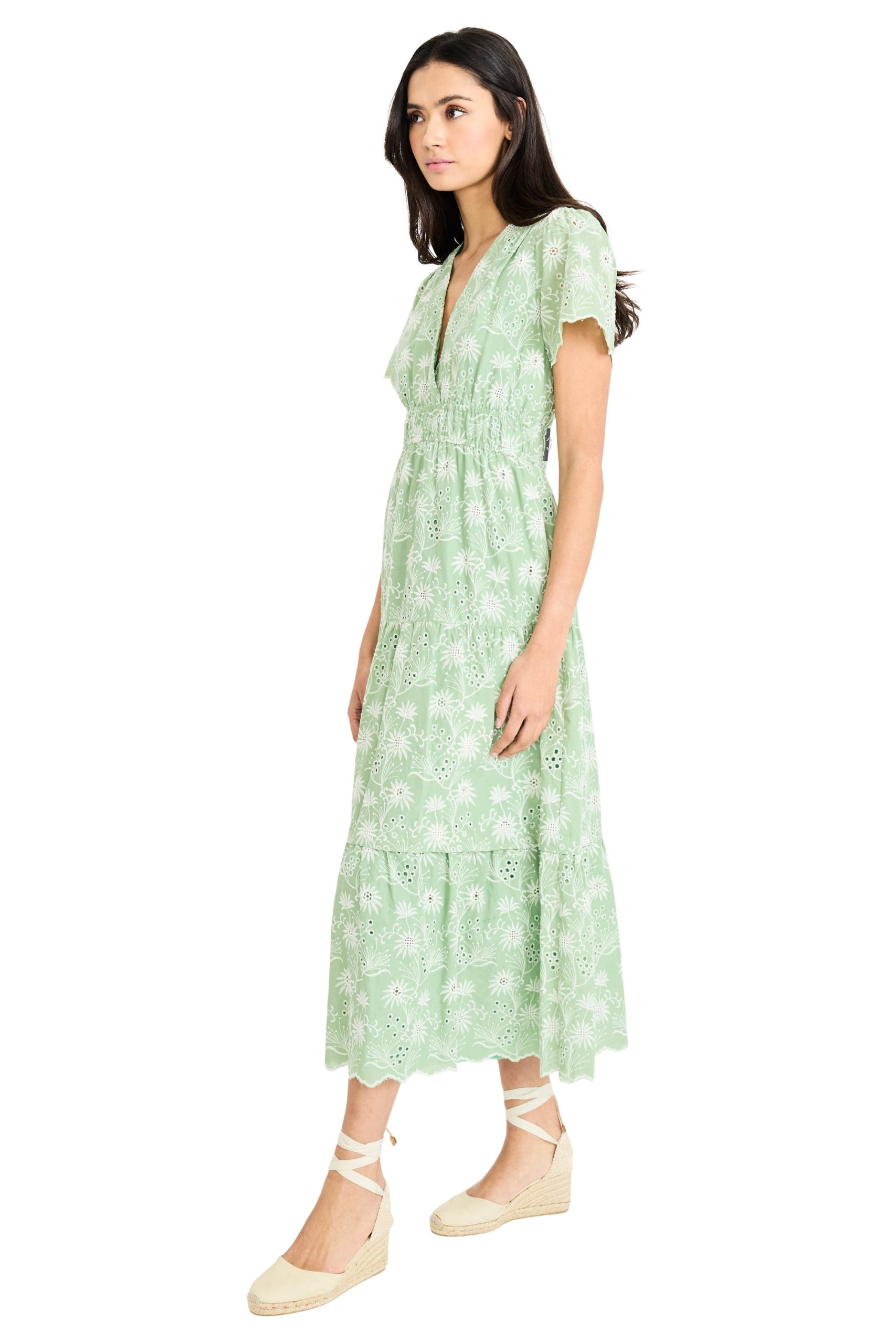 Kyra Cotton Embroidered Flutter Sleeve Midi Dress - Image 3