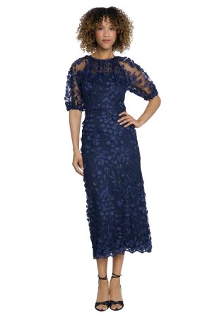 Marigold Textured 3D Embroidered Puff Sleeve Maxi