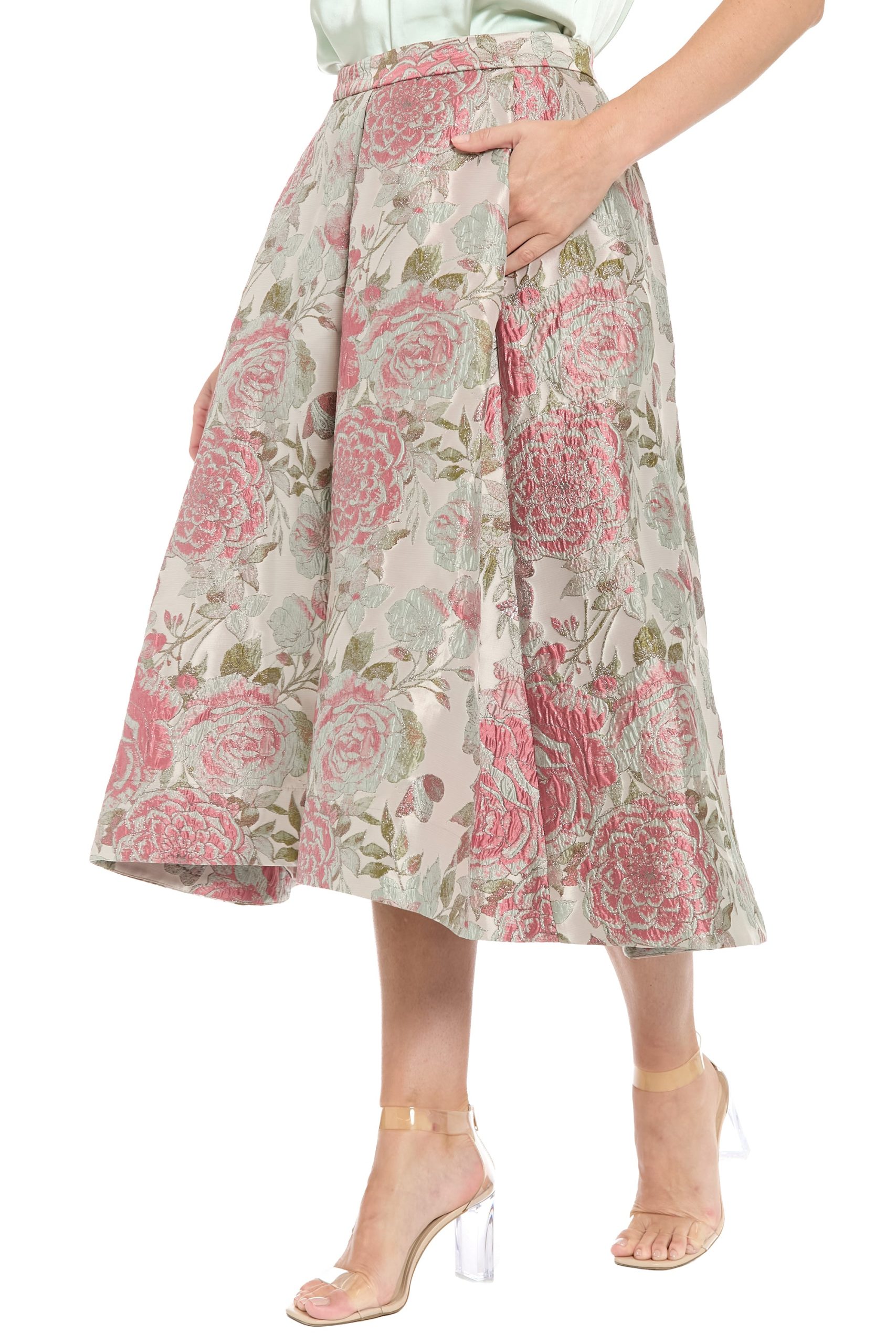 Gramercy Pleated Skirt in Vintage Rose Jacquard - Image 3